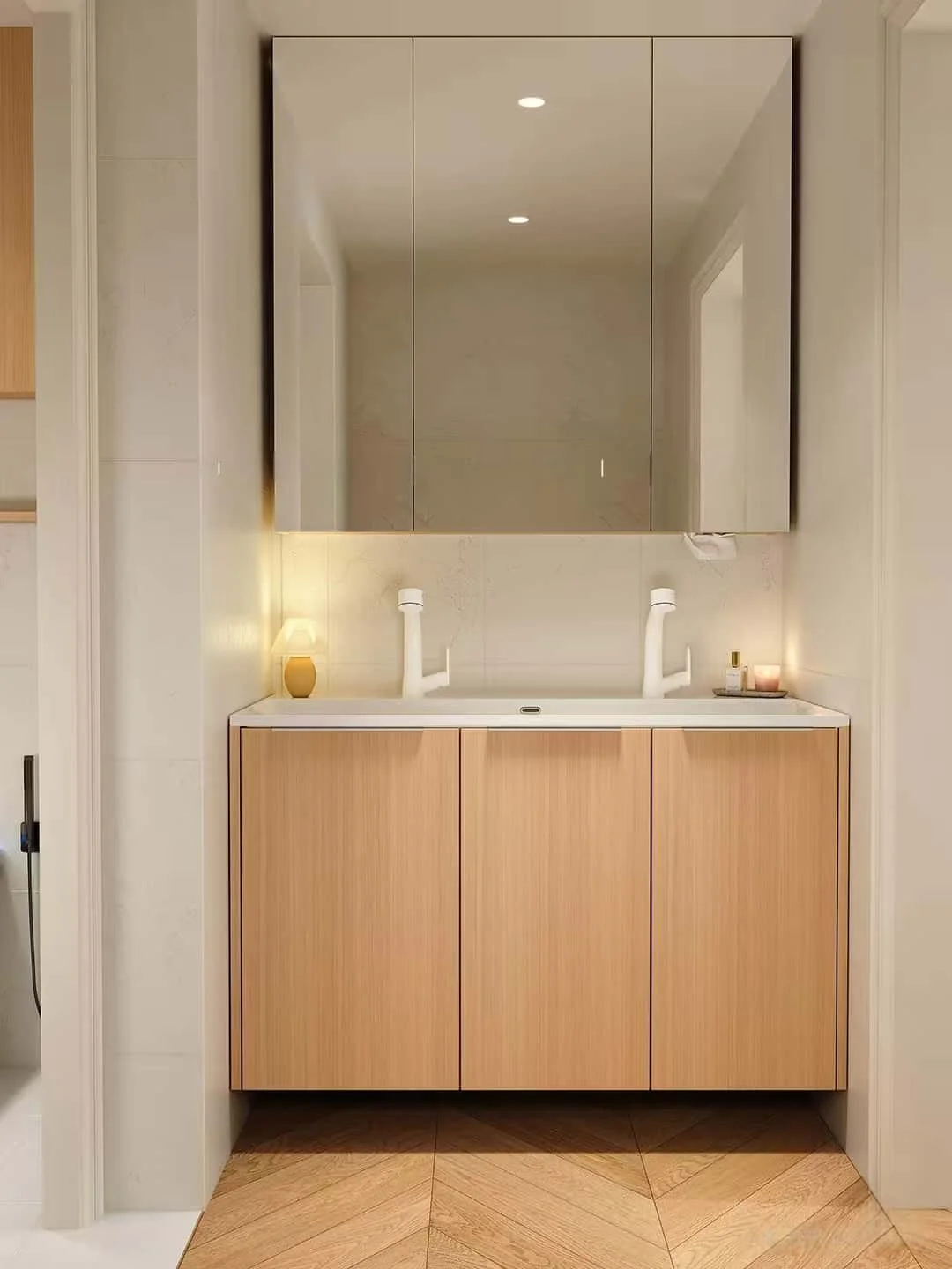Classic Mirror Cabinet Plywood Smart Mirror Bathroom Vanity Set For Residential Apartments Hotels Schools Office Buildings