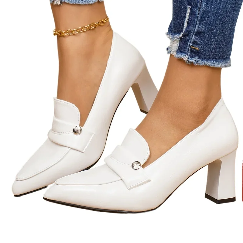 2026New High Heels Womens Spring New British Retro Thick Heel Pointed Professional  Shoes Soft Leather Platform High Heel Pumps