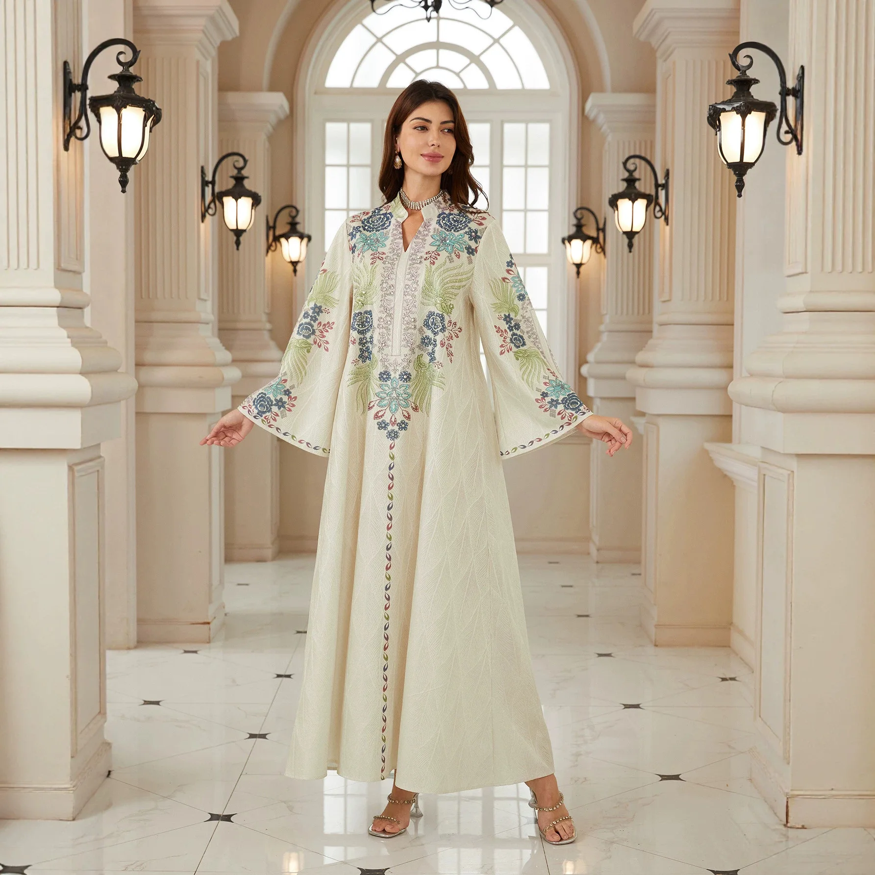 Dresses Women Eid Muslim Abaya Print Dress Party Kaftan Diamonds Jalabiya Morocco Dubai Islam Vestidos Ramadan Arab Long Robe
