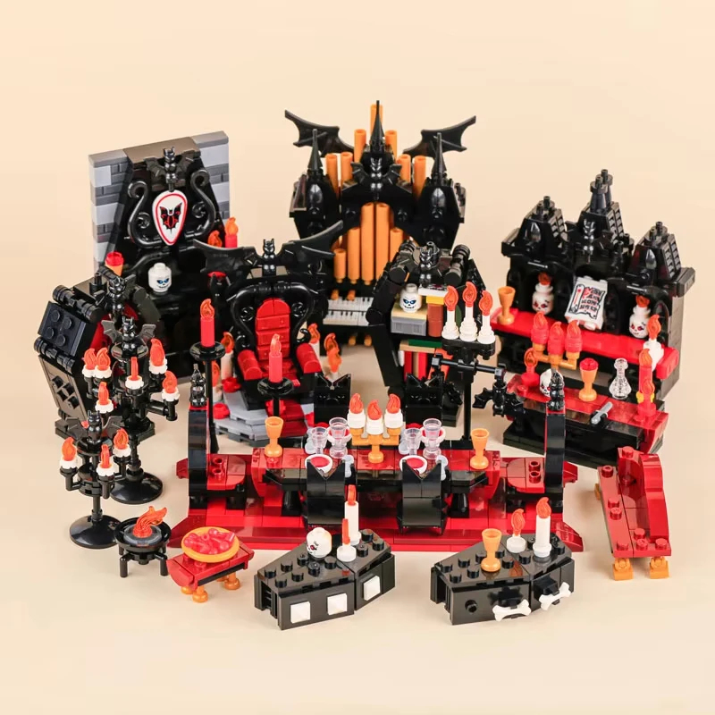 MOC Medieval Building Blocks Wizard Potion Studio House Knights Bedroom Table Furniture Kitchen Furniture Series Printed Toys