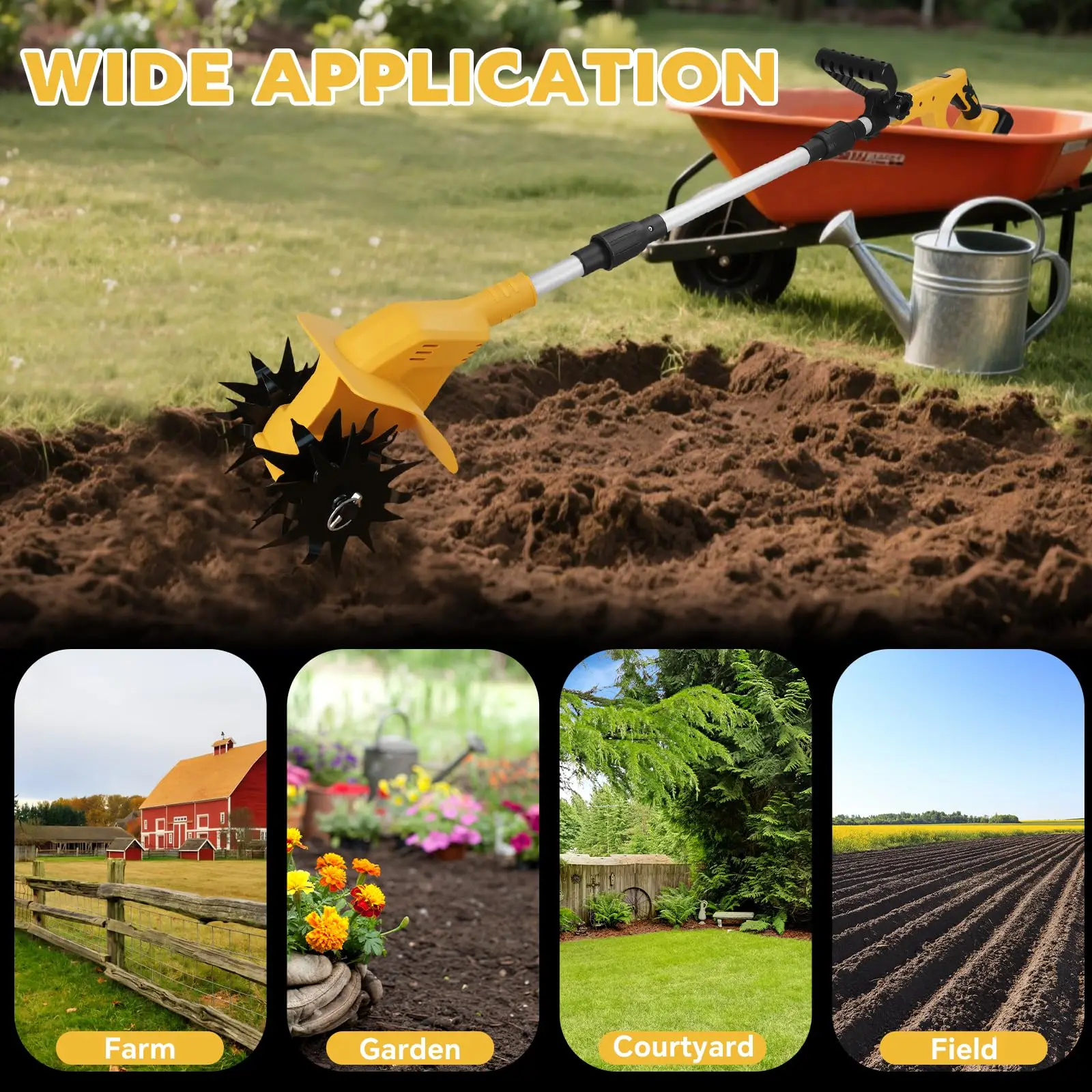 330RPM Brushless Cordless Tiller Cultivator Garden Lawn Soil Cultivation Gardening Tool Compatible with Dewalt 20V Battery view 6