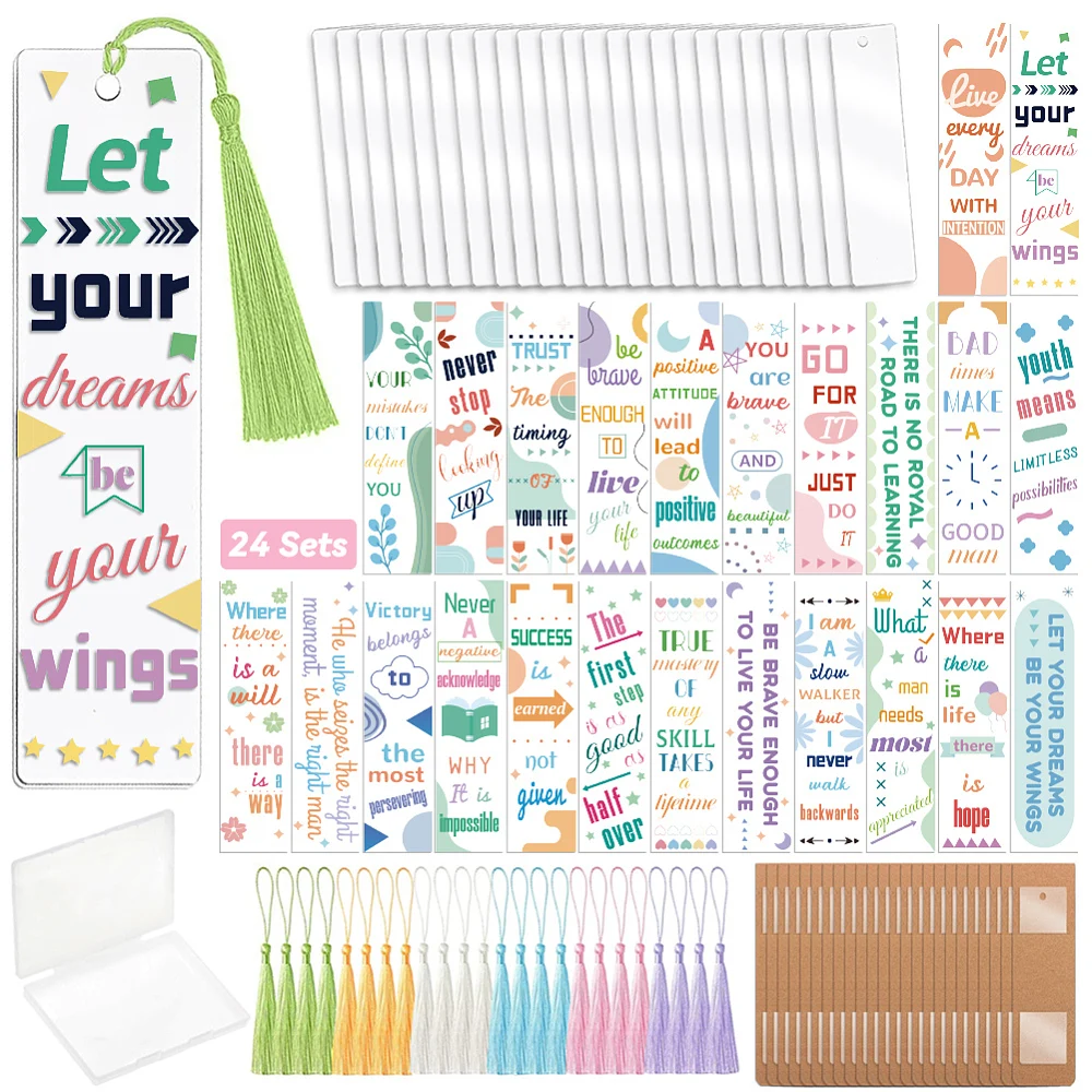 121pcs Inspirational Word UV DTF Bookmark Making Kit Acrylic Carft for Women Men Adult DIY Personalized Cute Bookmarker Decal