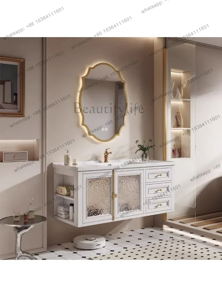 

French retro bathroom cabinet oak American combination bathroom ceramic integrated basin American washstand