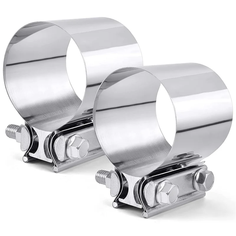 2 Inch Exhaust Clamp, 51mm Butt Joint Exhaust Pipe Muffler Band Clamp Sleeve Coupler Stainless Steel (2Pcs)