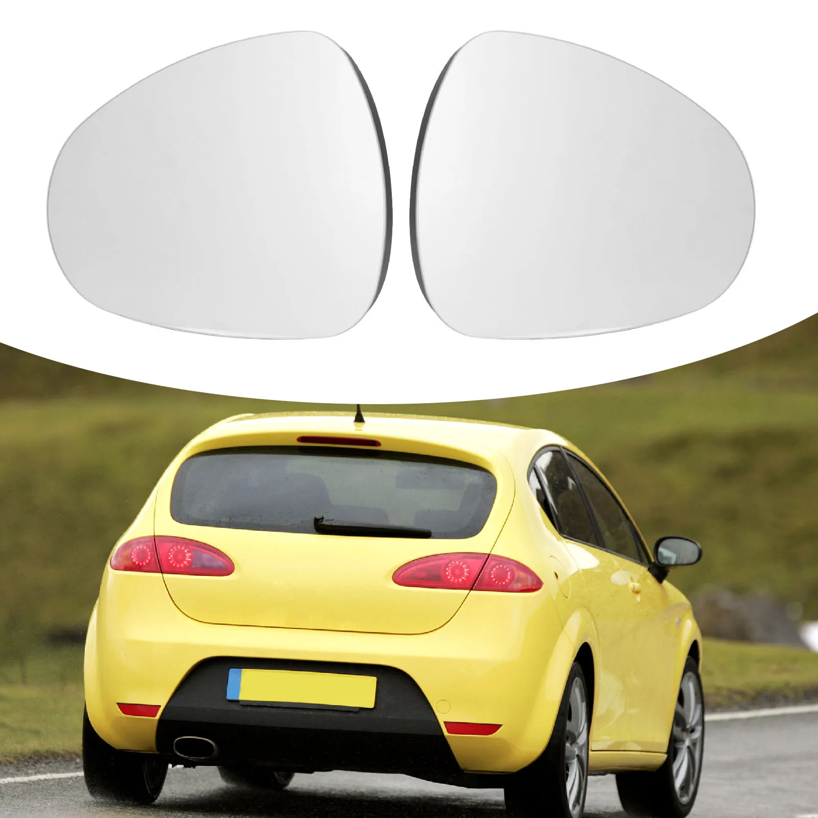 

1 Pair of Side Mirror Glass Heated Rearview Mirror Glass 6J0857521 6J0857522 for Seat Leon Mk2 Pre-facelift 2005-2009