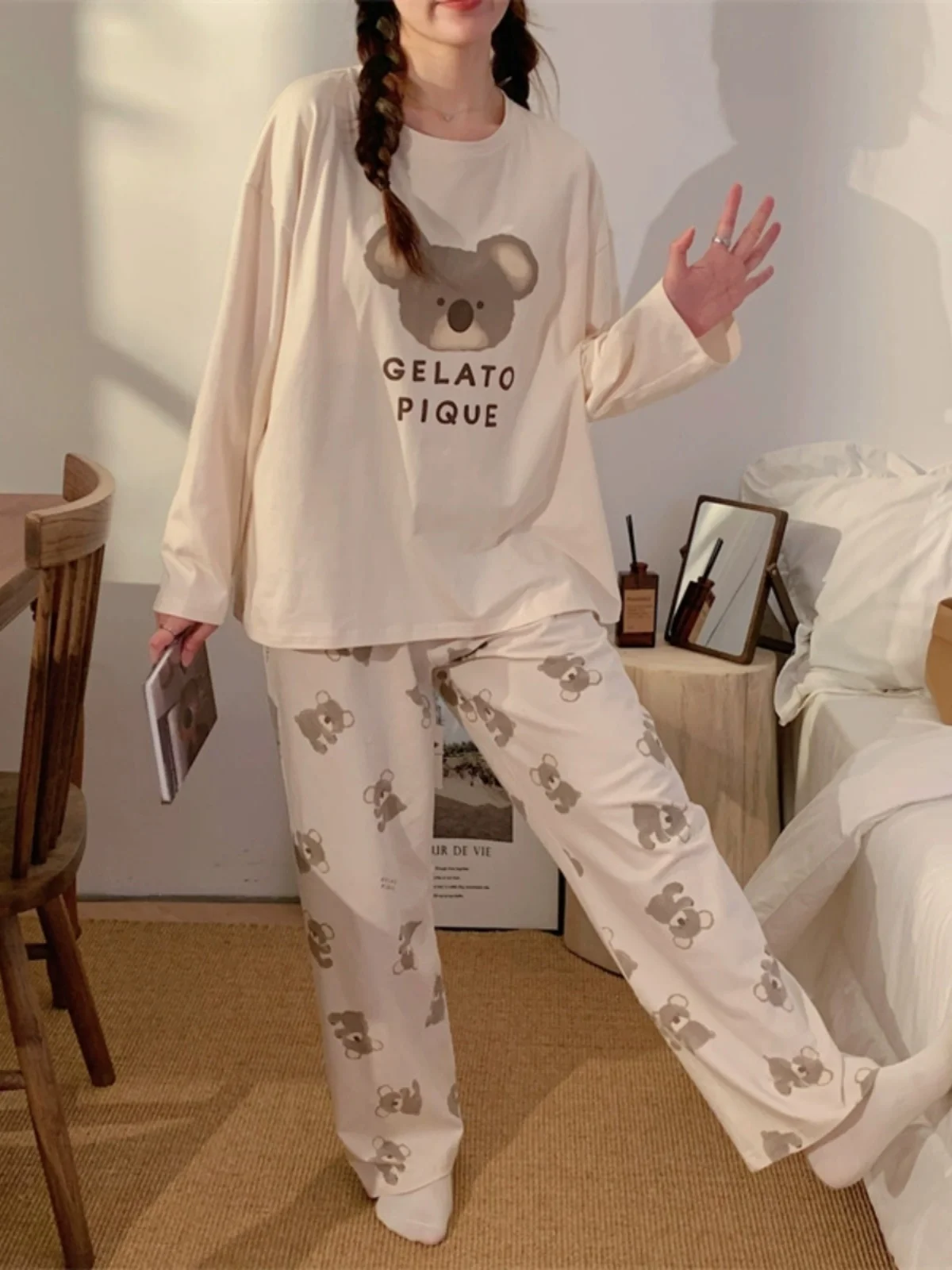 Room Wear Ladies Autumn Women\'s Pajamas Set Puppy Long Sleeves Trousers 40-65kg Wear (with tags)