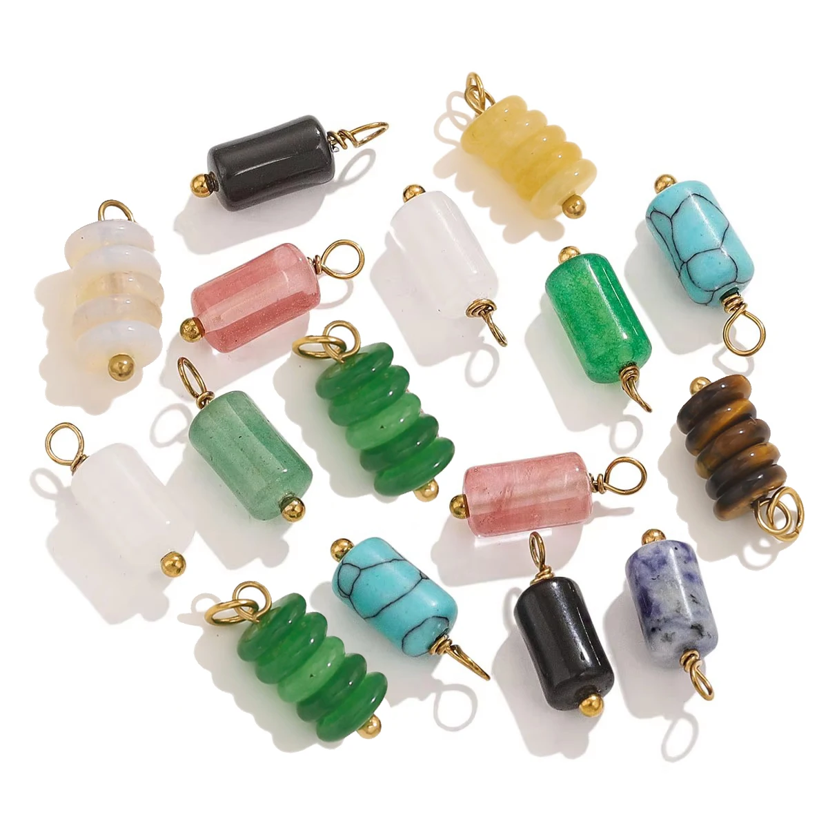 5 PCS Stainless Steel Color Natural Stone Talisman Pendant Suitable for DIY Feminine Charm Earrings Jewelry Connector Material - Image 2