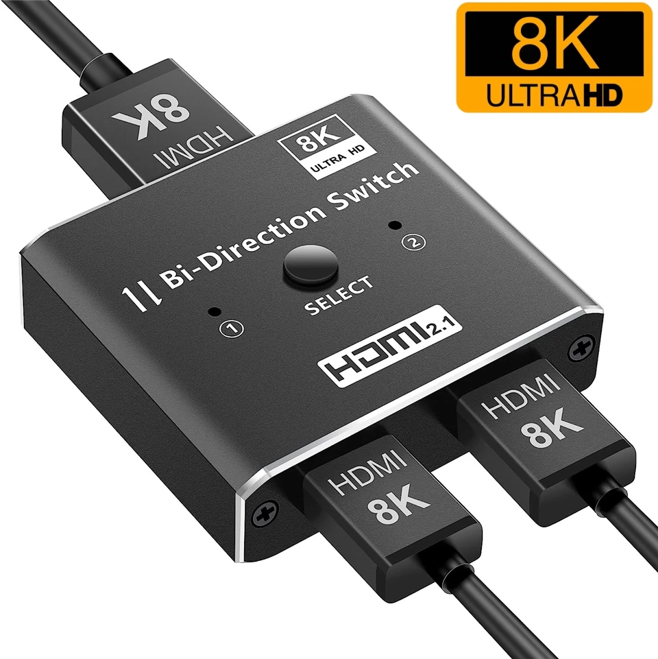 8K 60HZ HDMI Splitter HDMI Switch 4K@120Hz HDMI 2.1 Bi-Direction Switcher 2 in 1 out Audio Converter 1x2 2x1 For PS4 PS5 Xbox