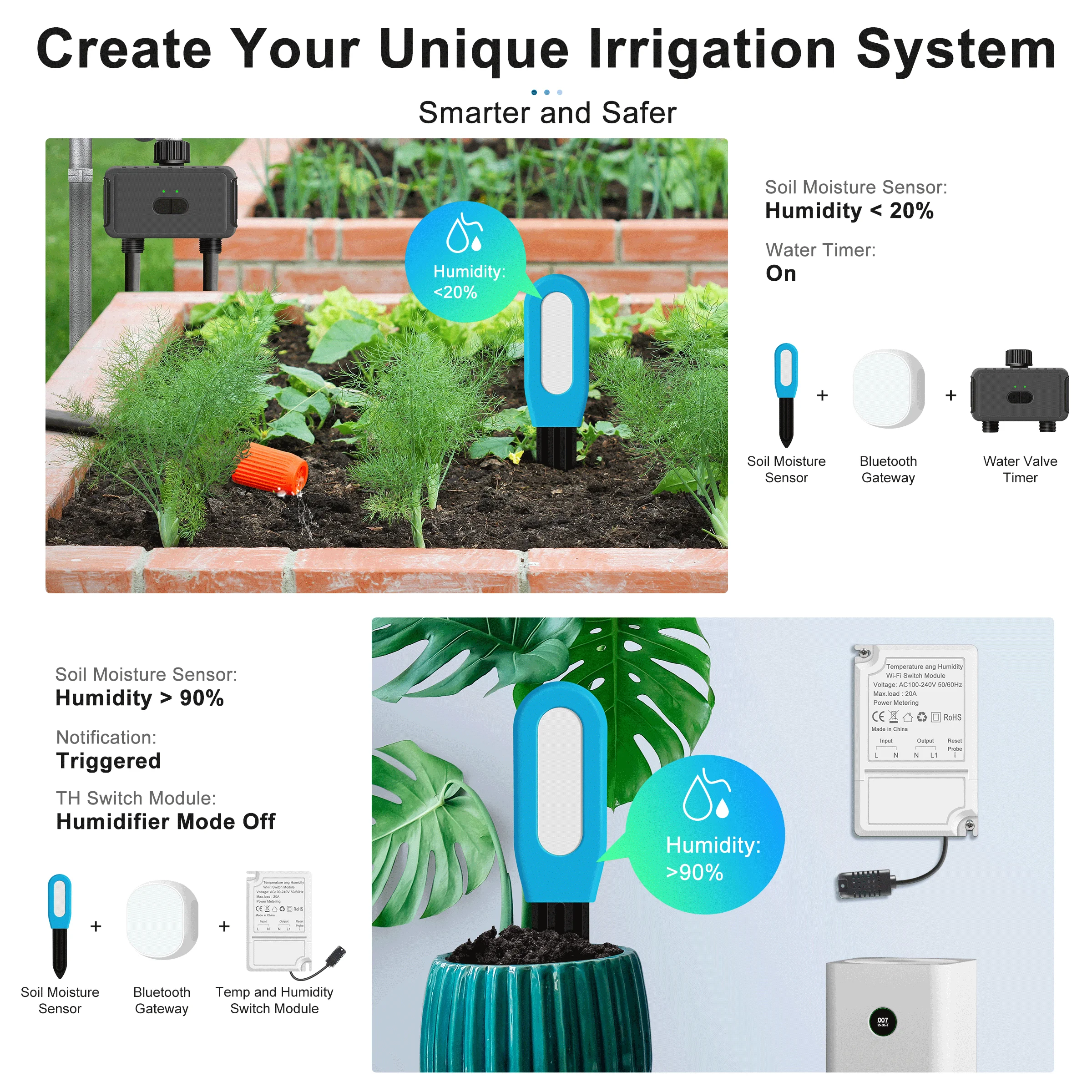 GIRIER-medidor inteligente de humedad del suelo, Sensor de temperatura y humedad con Bluetooth, monitoreo remoto para el cuidado de plantas, Hub