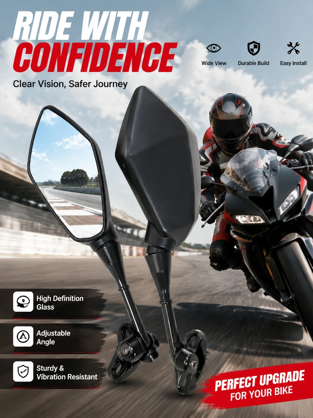 Universal Motorcycle Side Rear View Mirror Two Colors Matte Black Carbon Fiber Texture Anti Vibration Base Fixed Motorbike