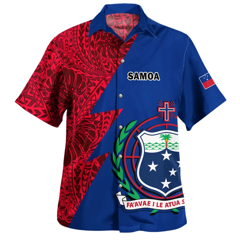 Fashion Summer 3D Polynesian Samoa Flag Print Shirts For Men Samoa National Emblem Graphic Shirts & Blouses Vintage Women Shirts