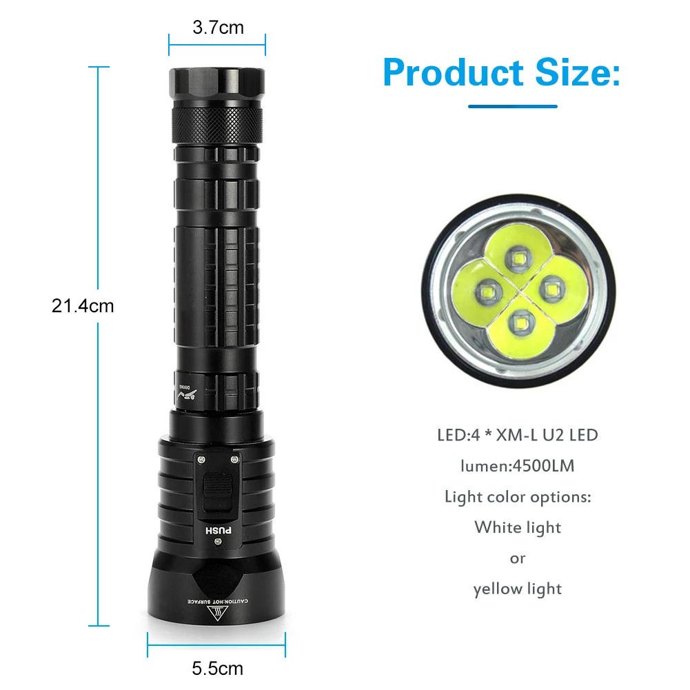 FUNNYDEER DX4S LED Diving Flashlight XM-L2 200M Underwater 100M Waterproof Scuba Tactics Diving Dive Light Flash Light Lantern