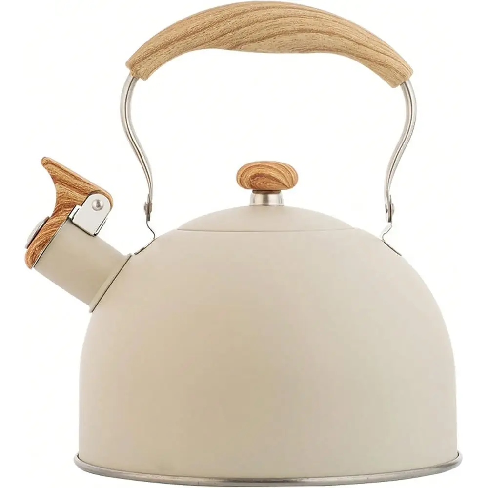 

Tea Kettle 2.5L, Stainless Steel Teapot With Folding Wood Pattern Handle, Stovetop Kettle For Tea Coffee Beige