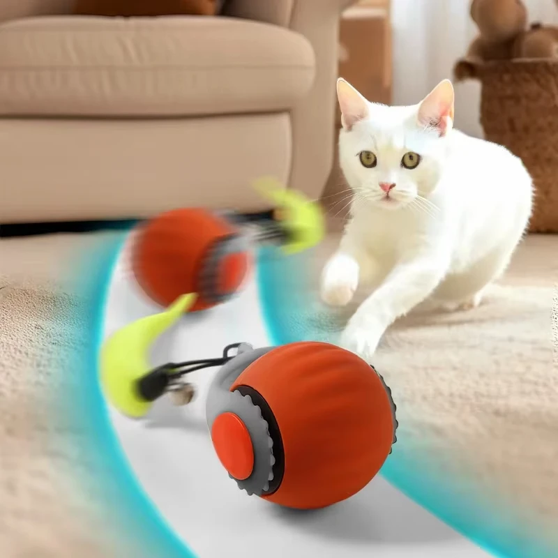 Cat Interactive Ball Toys Automatic Rolling Ball Faux Tail Rechargeable Smart Pet Electric Toy Dog Cat Training Imitate Mouse