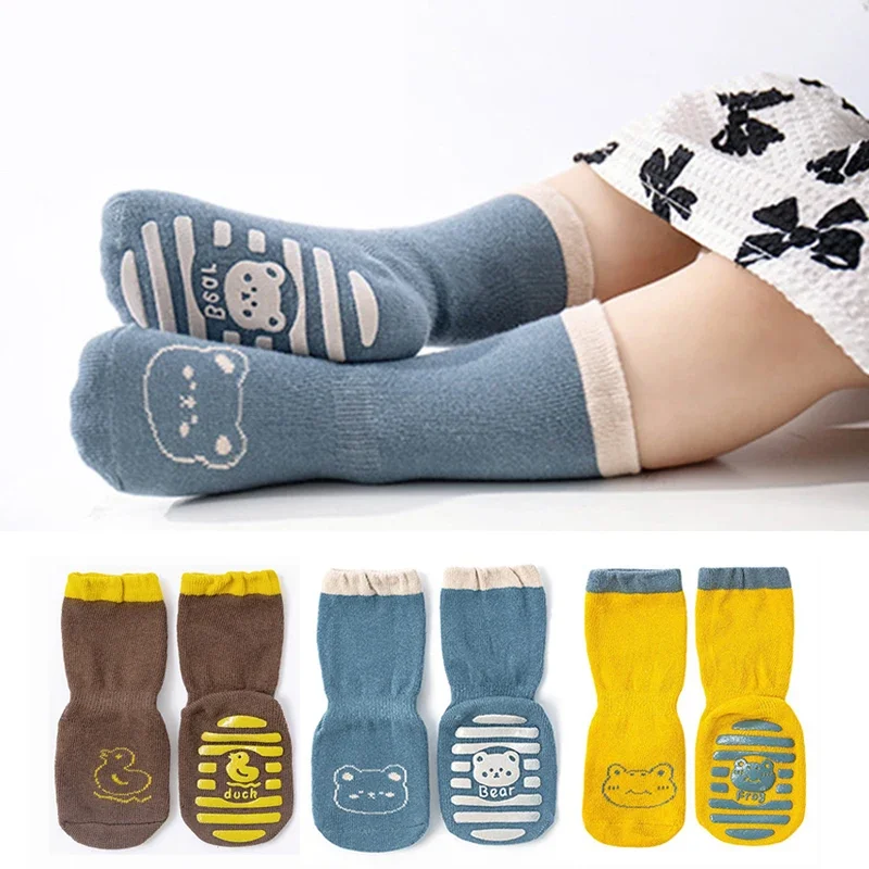 3Pairs Baby Boys Girls Socks Cute Cartoon Animals Anti-Slip Pure Cotton Long Socks for Toddlers Kids Children Floor Walking