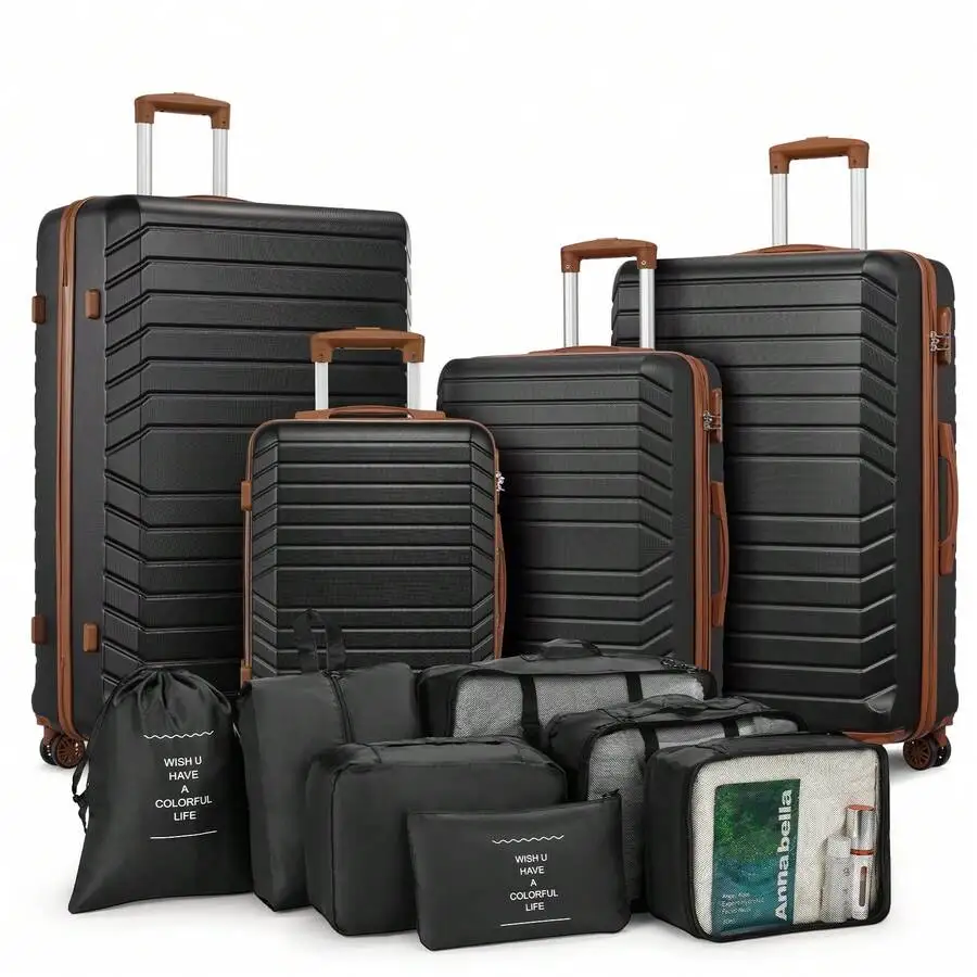 4-Piece Hardside Luggage Set (20/24/28/32 Inch) With 7 Packing Bags, Durable ABS Suitcases With Spinner Wheels,Large Capacity Travel Luggage Set