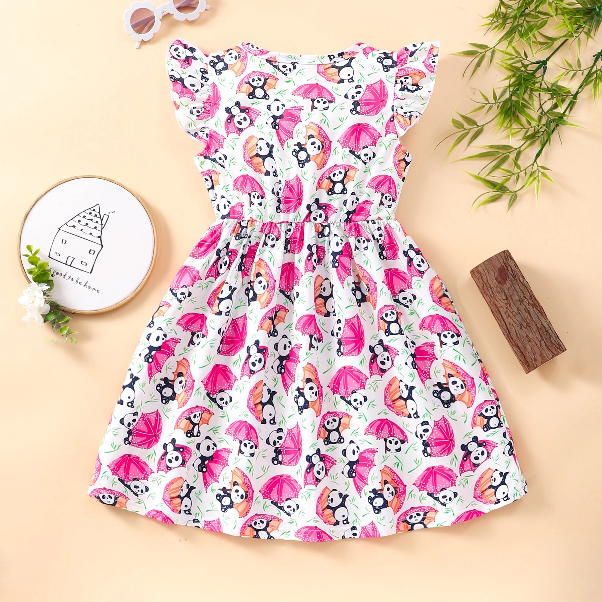 2024 Kids Girls Dress Summer Short Sleeve Panda Printing Fashion Casual Cute Children Dress Colorful Girls Clothing 3 4 5 6 7 Y