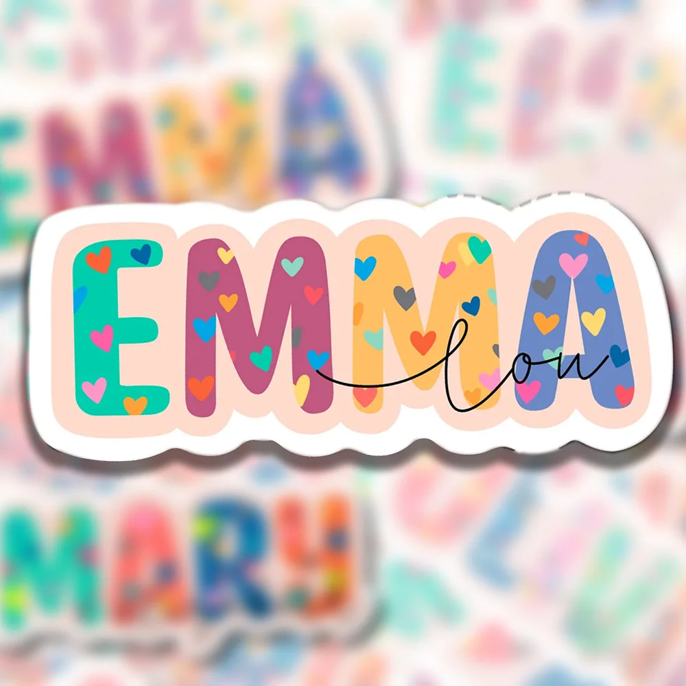 Personalized Custom Colorful Heart Letter Name Sticker Waterproof Vinyl Die Cut Decal Custom Text For Tumbler Laptop Water Bottl view 3