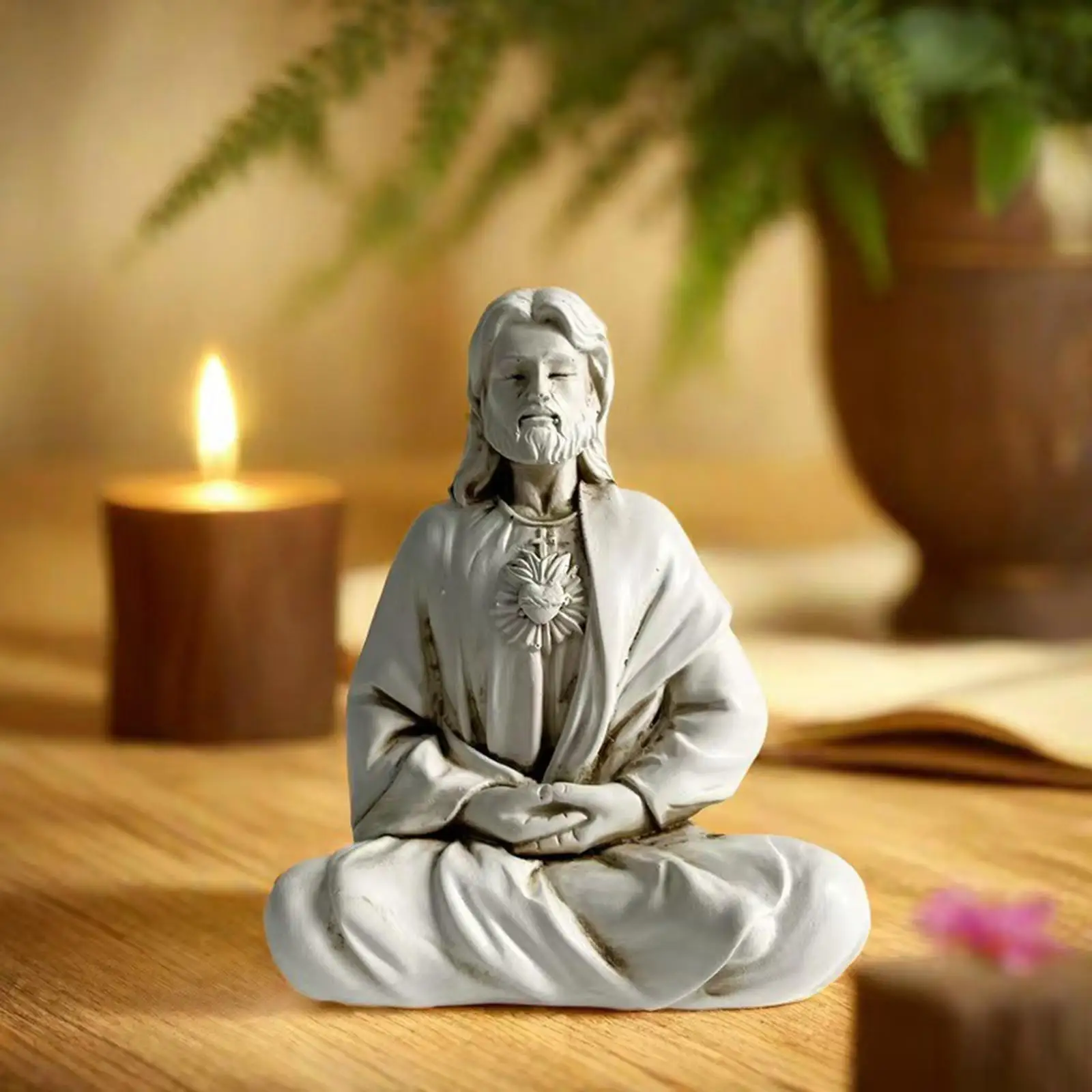 Estatuilla de meditación de Jesús, colección decorativa de Navidad para exhibición de estantes, estatuilla en miniatura artesanal moderna única de Navidad