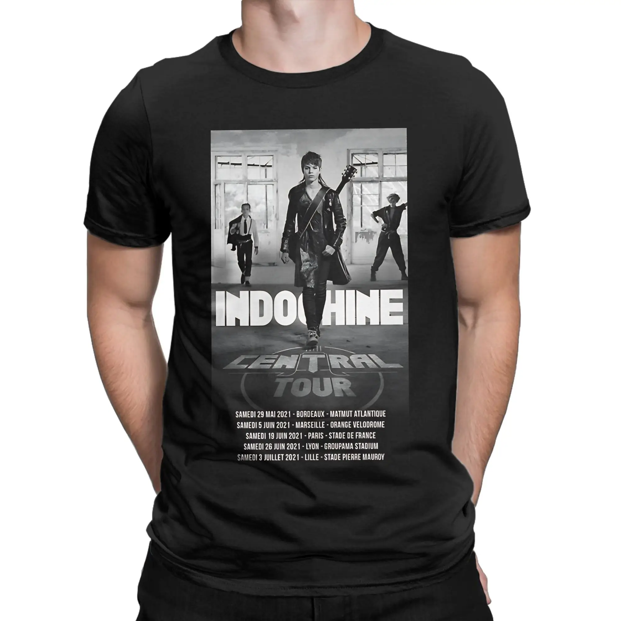 Central Tour Black Graphic 100% Cotton T-Shirt Indochine Tops Tees For Men