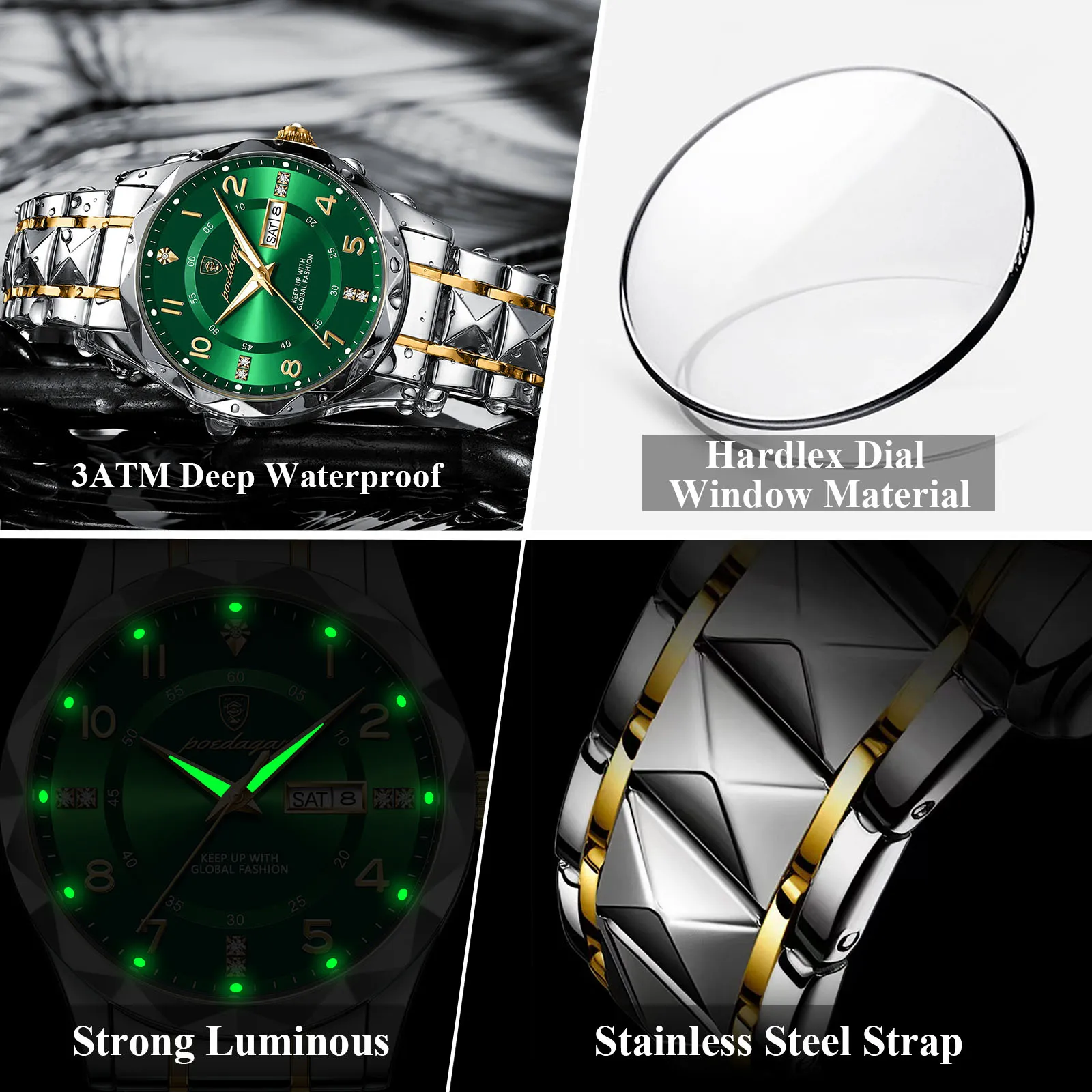 Reloj de pulsera POEDAGAR Original para hombre de negocios, resistente al agua, luminoso, con fecha, semana, reloj de cuarzo para hombre, relojes de moda de acero inoxidable para hombre