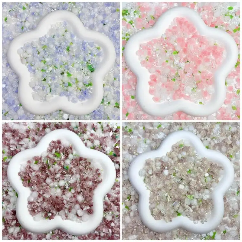 50PCS Random Mixed Rose Nail Art Decoration 3D Sparklingr with Leaf Flower series Nail Charms Accessories for Handmade DIY Nails