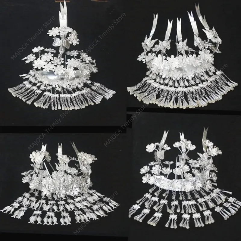 Homng Headwear Miao Silver Hat Miao Clothing Hair Accessories Orient Chinese Folk Style Dance Wear Headdress Hmong Jewelry