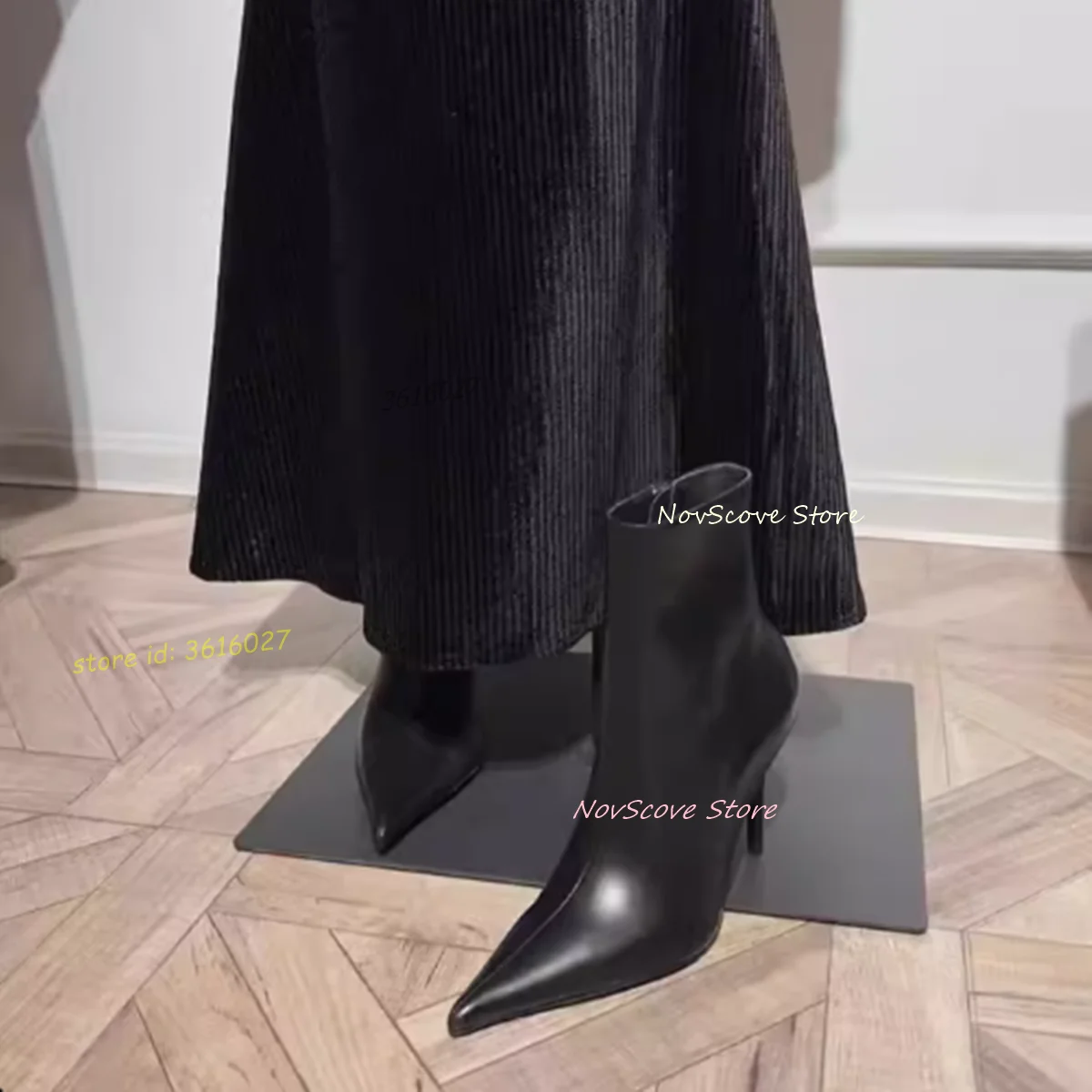 

Black Ankle Boots Sexy Women Pointy Toe Side Zipper Stiletto High Heels Short Boots Classic Sewing Hot Girl Daily Party Shoes