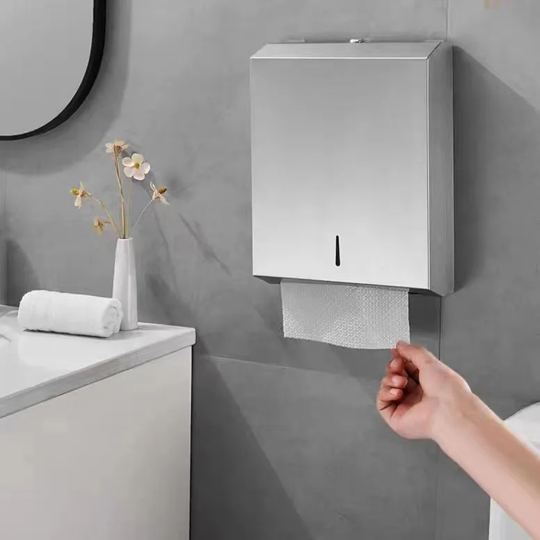 TOMU SUS 304 Wall Mounted Stainless Steel Toilet Paper Dispenser Hotel Shopping Mall Washroom Tissue Paper Holder Paper Box