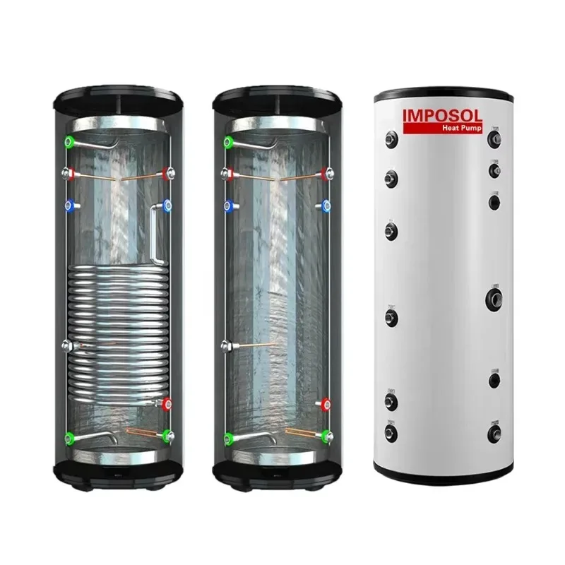 IMPOSOL OEM 80L 300L Air Source Heat Pump Buffer Tank Enamel Duplex Stainless Steel for Hotels Solar Electric Power