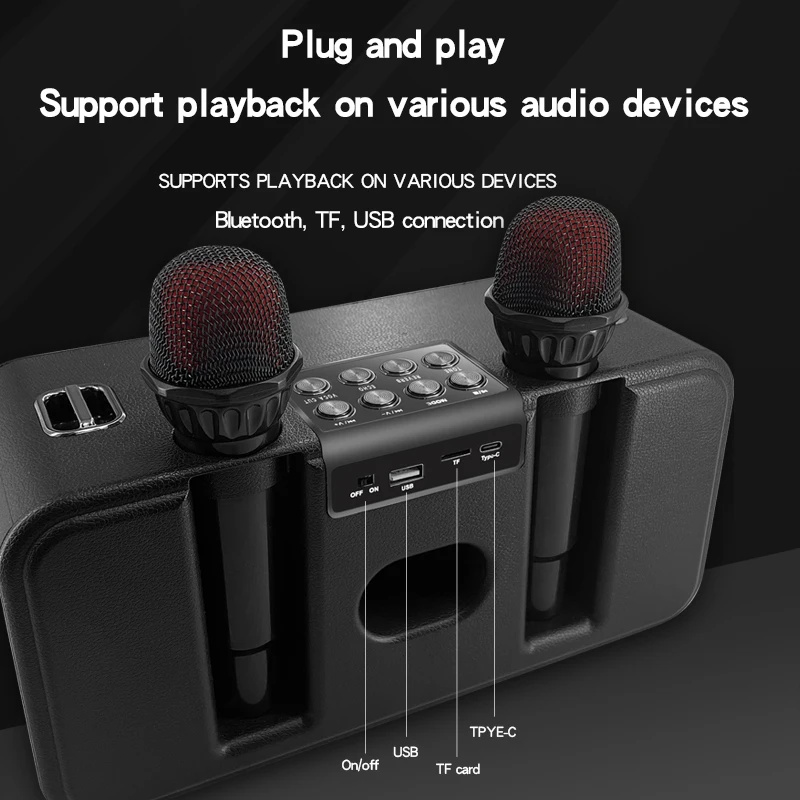مكبرات صوت كاريوكي خارجية محمولة لاسلكية مزدوجة الميكروفون الكل في واحد نظام KTV المنزلي مع عرض الأغاني سمّاعات بلوتوث FM