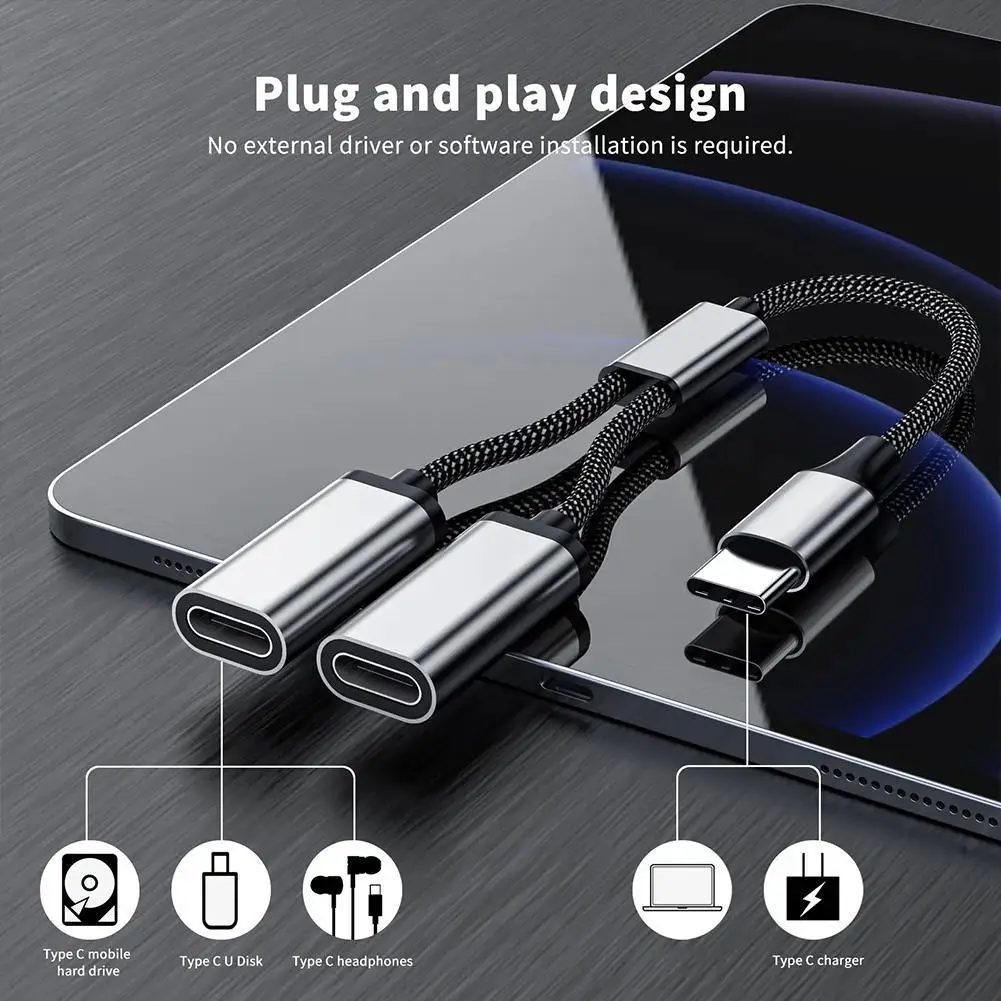 

Portable USB C Male To Double USB C Female Splitter USB Y Splitter Cable Type C Hub