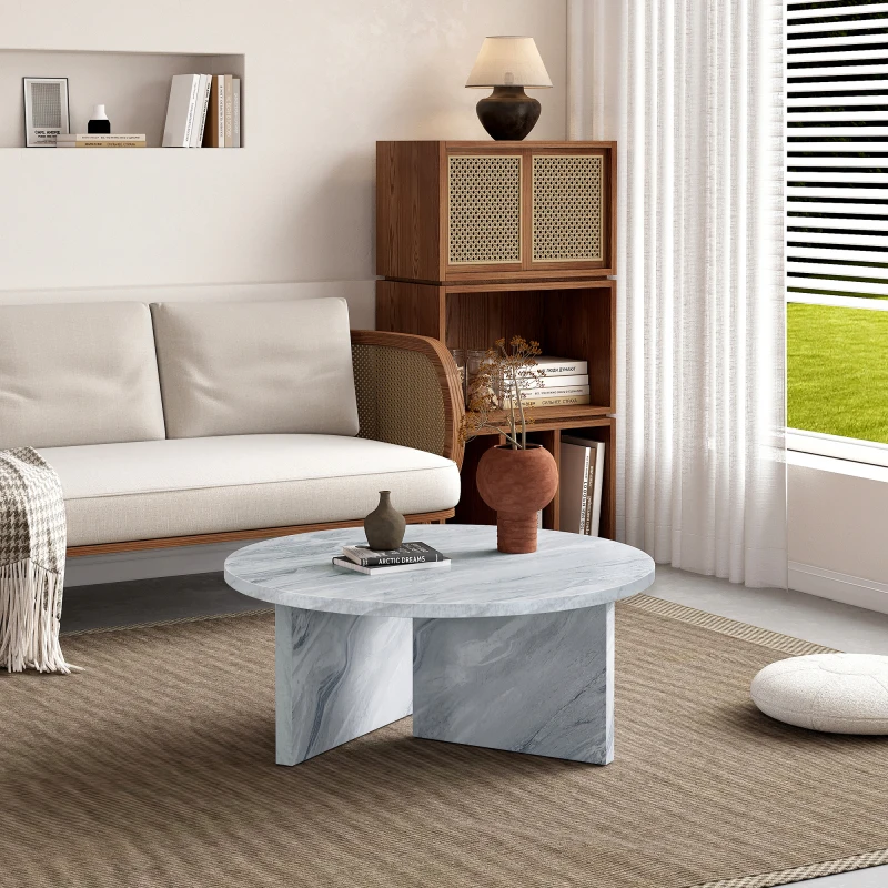 A Multi-Style Decor Friendly MDF White Round Coffee Table Featuring Modern Minimalism And Nordic Flair With Dimensions Of