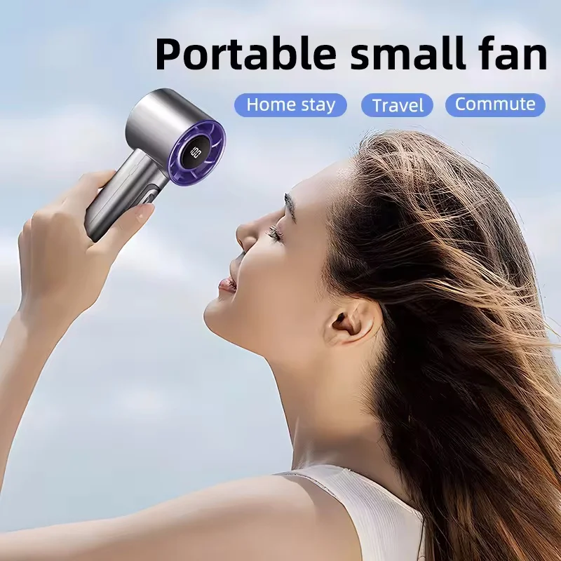 Xiaomi 2025 مروحة توربو محمولة F08 مع شاشة LED و100 تروس سرعة الرياح شحن USB مدفع الرياح الصغيرة عالية السرعة
