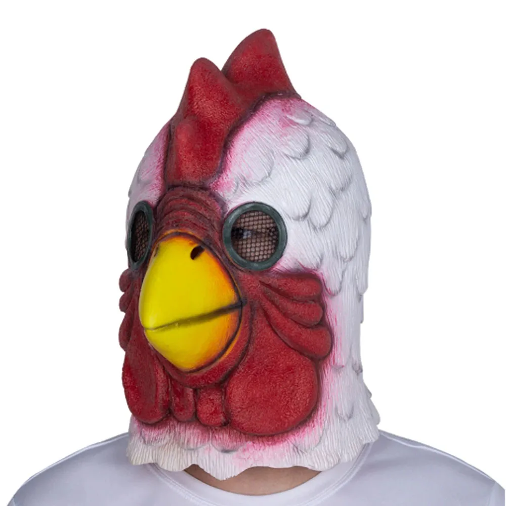 Halloween Scary Funny Masquerade Cosplay Mask Party Mask White Latex Rooster Adults Mad Chicken Cockerel Mask