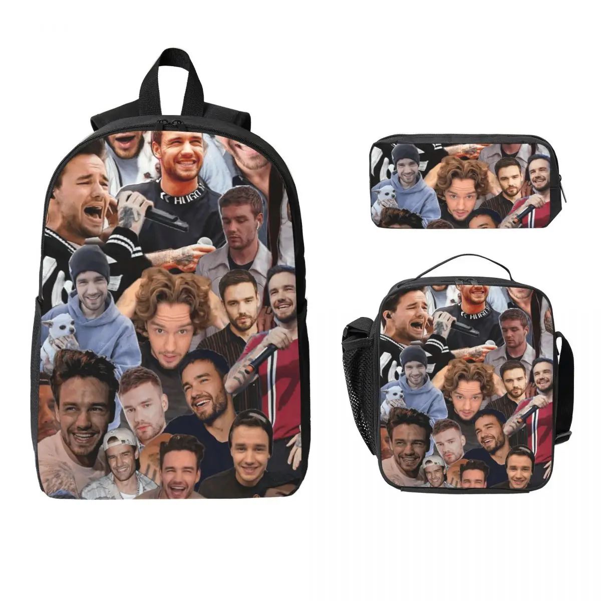 Liam Payne Photo Collage Backpack Student BookBag School Bag Laptop Shoulder Bags 3ps Insulated Lunch Bag Pencil Case