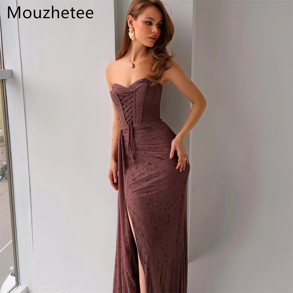 

Mouzhetee Elegant Mermaid Strapless Simple Lace Dresses Formal Party Gowns for Women Classic Side Split Prom Gown Customize 2026