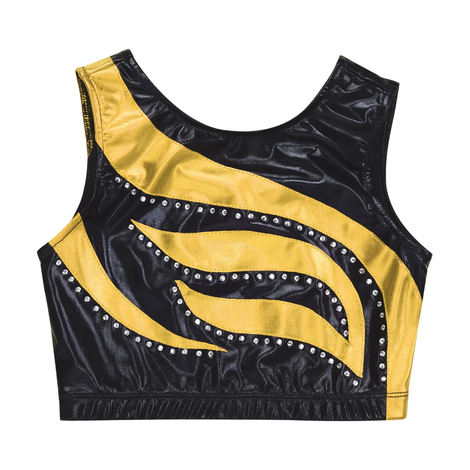 Kids Girls Hip Hop Jazz Dance Costume Sleeveless Shiny Rhinestone Decor Crop Top Children Stage Performance Clothes Dancewear