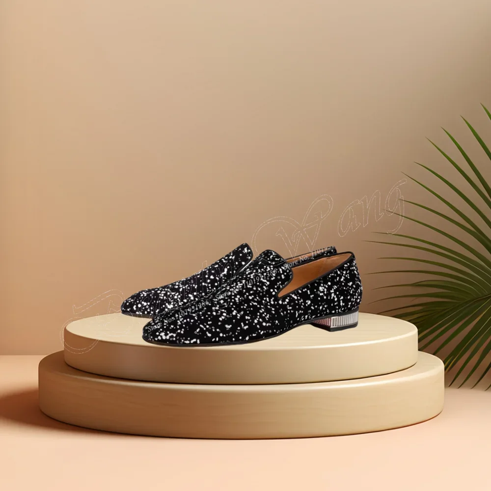 모라이마 Snc 뉴 블링 메탈릭 힐 남성 신발 수제 슬립온 커버 토 캐주얼 신발 로우 힐 파티 신발 대형 사이즈 47