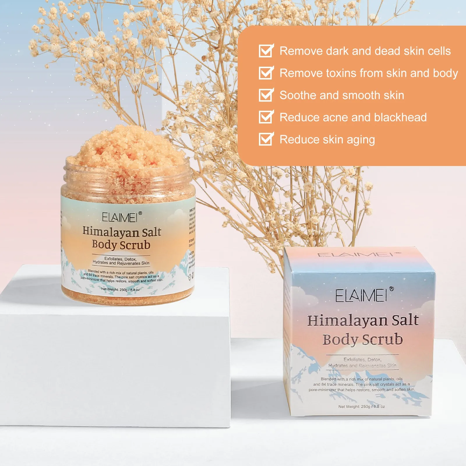 Sal do Mar-Esfoliação Corporal Limpadora, Remove a Pele Morta, Ilumina o Tom da Pele, Reduz a Acne, 250g