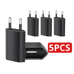 1-5Pcs Black Universal 5W EU Plug Travel USB Wall Charger 5V/1A Rapid Charging For iPhone 6S 7 8 Plus Redmi 9A Phone AC Adapter