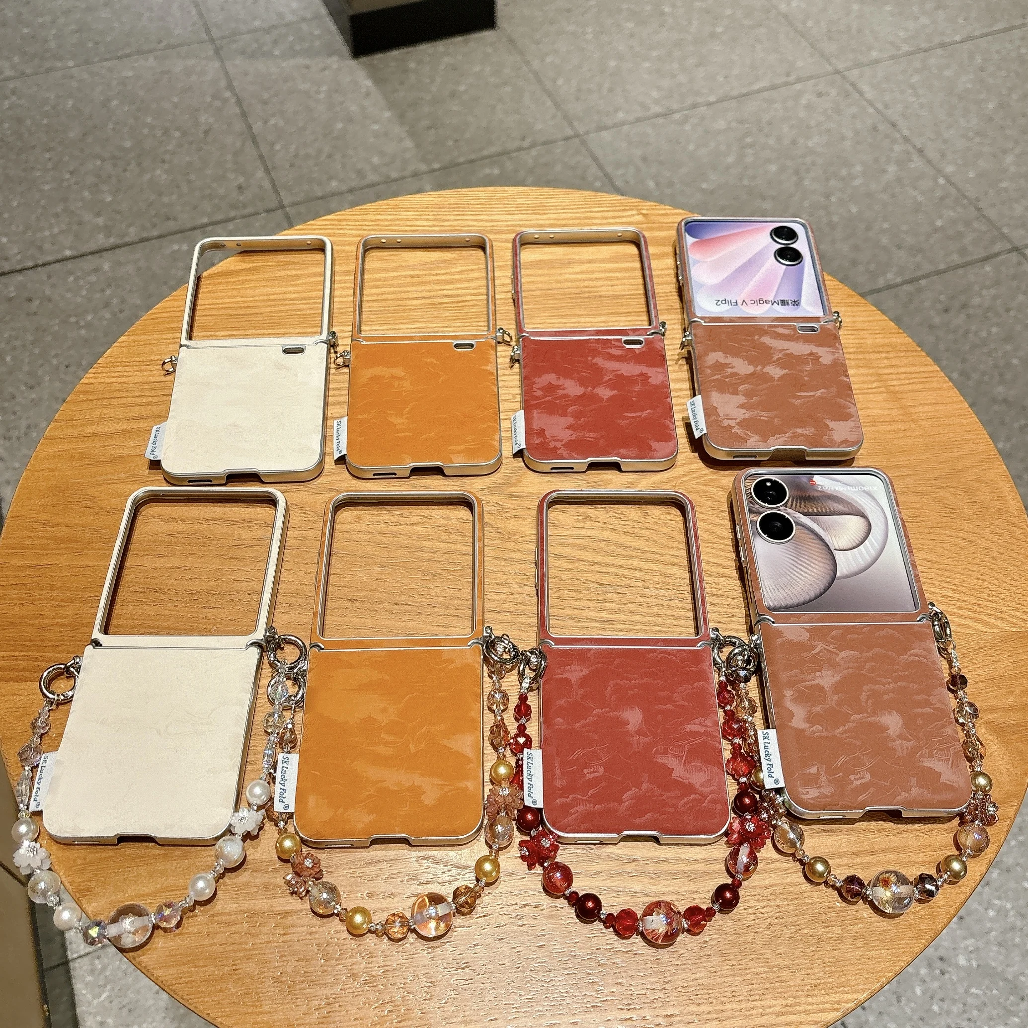 

Back Cover For Xiaomi Mix Flip 2 Case Landscape Painting Pattern Pu Leather Bracelet Wristband Chain Hard PC Shockproof Case