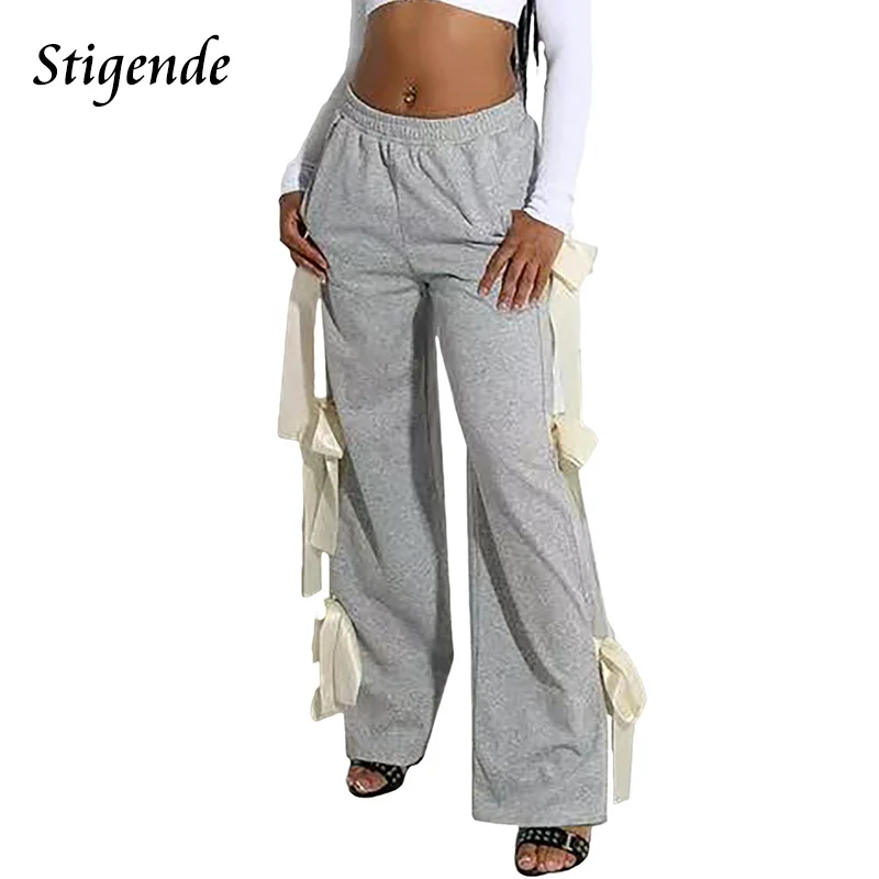 

Stigende Женские широкие брюки с эластичной резинкой на талии в стиле пэчворк с галстуком-бабочкой