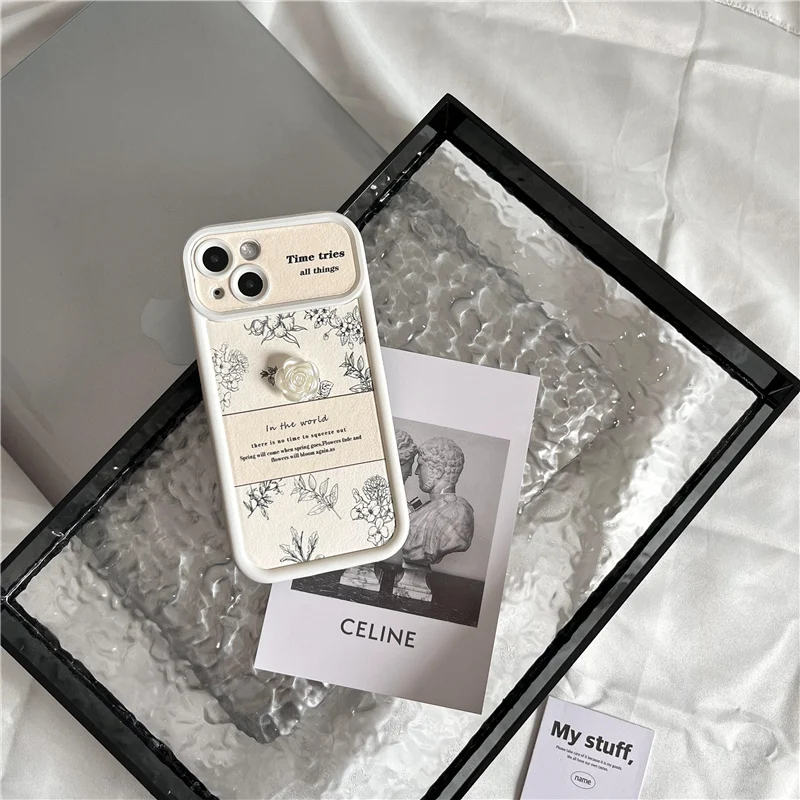 Korean INS Cute 3D Camellia Pink Rose Flowers Case for iPhone 15 14 13 Pro Max 12 Pro Plus shockproof  Soft Silicone Cover image 4