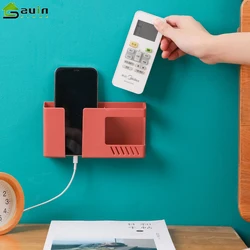 Mobile Organizer Storage Box Phone Holder Wall Mount Stand Remote Control Organizer Storage Box Charging Bedside Container Rack