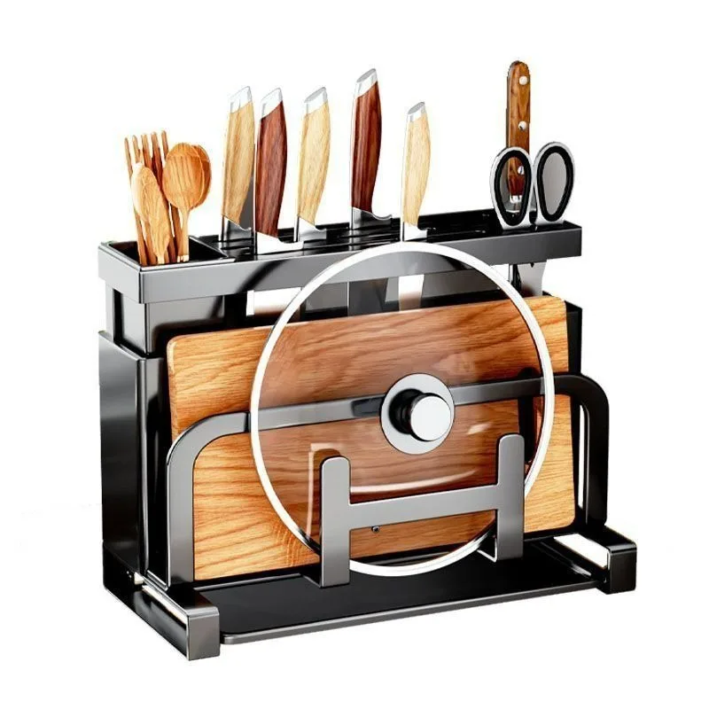 

Minimalist Kitchen Storage Rack for Storing Knives, Chopsticks, Cutting Boards, Pot Lids, and Multifunctional Storage.