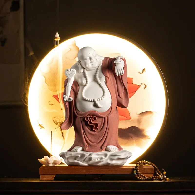 Ceramic Maitreya Laughing Buddha Lamp Ring Decoration Home Living Room Decoration Decorations and Gifts