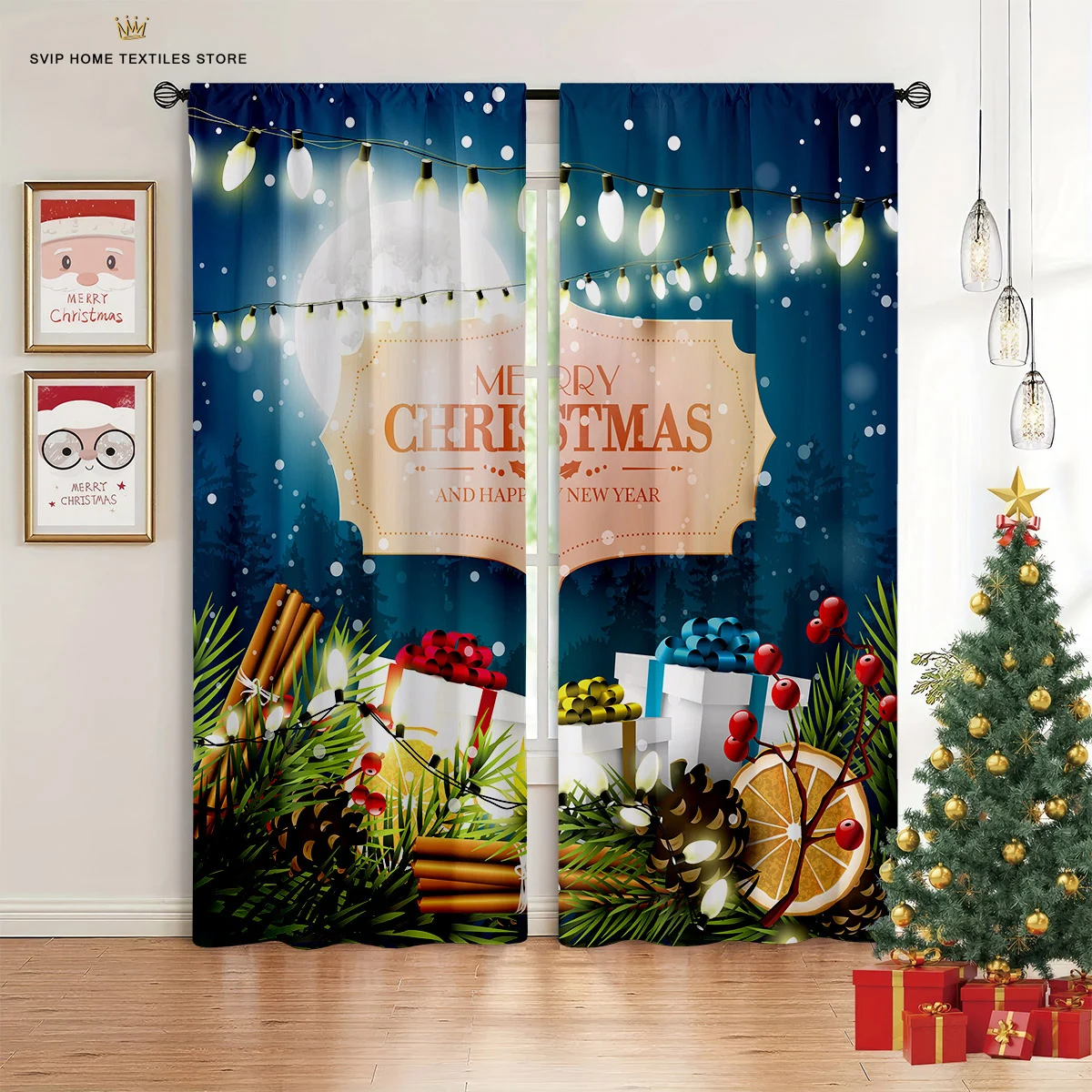 

Christmas Santa Claus Curtains, Luxury Living Room, Bedroom, Children's Room, Kitchen, Balcony Decoration, Holiday Gift, 2 Pcs