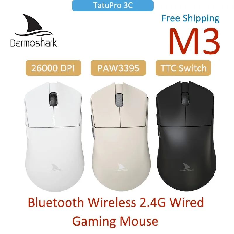 Darmoshark M3 ESports Bluetooth Wireless Wired MotoSpeed Gaming Mouse TTC Switch Optical Macro Mice 26000 Foot Sticker Decal