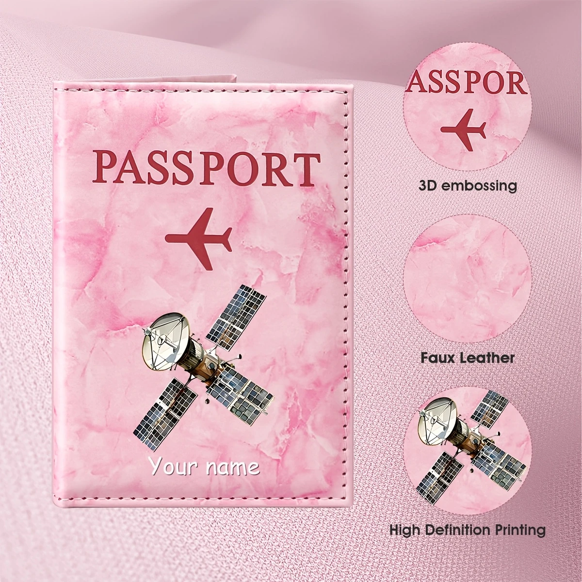 Tech Accessories Names - Personalisierter PU-Passhalter im Satelliten-Tech-Stil mit Weltraum-